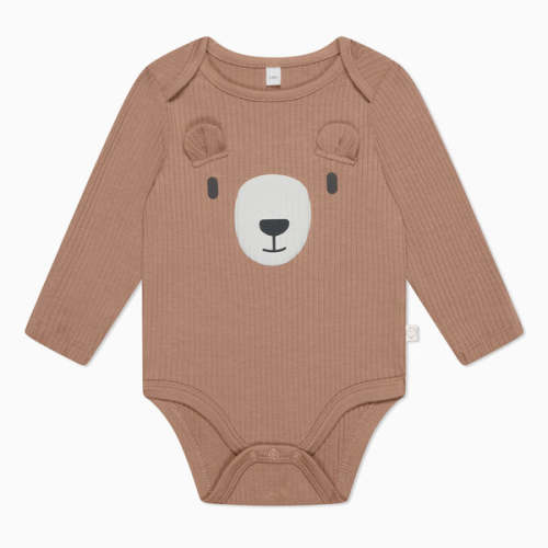 Little Bear Ribbed Long Sleeve Bodysuit Bear & Brown / Newborn