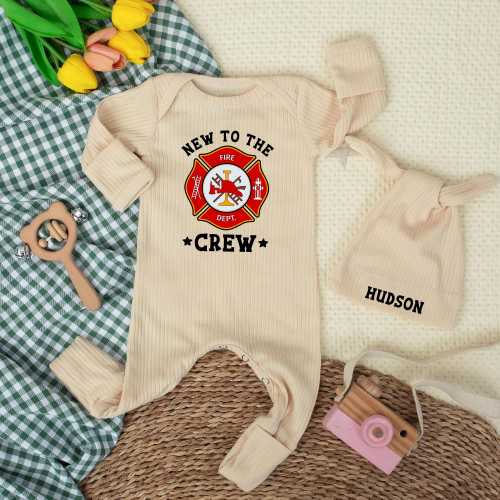 New to the Crew Firefighter Baby Bodysuit, Personalized Firefighter Baby Gift, Newborn Outfit for Fire Family, Baby Shower Gift