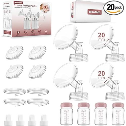 20mm Flange Replacement Pump Parts Compatible with Spectra S1/S2/9Plus, 4 Set Pump Parts Kit for Spectra Include 20mm Flange,Duckbill Valve,Backflow Protector,Tube,Bottle, Not Original Accessories