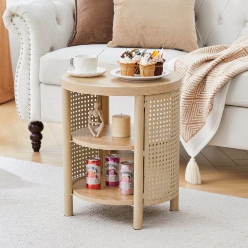 Bay Isle Home™ Round End Table With 3-Tier Storage Shelves | Wayfair