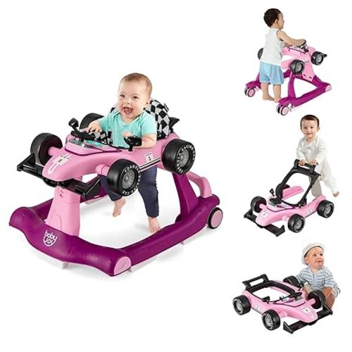 BABY JOY 4-in-1 Baby Walker, Foldable Activity Walker with Adjustable Height & Speed, Music, Lights, Anti-Rollover, Toddler Push Walker, Baby Walker with Wheels for Boys Girls 6-18 Months (Purple)