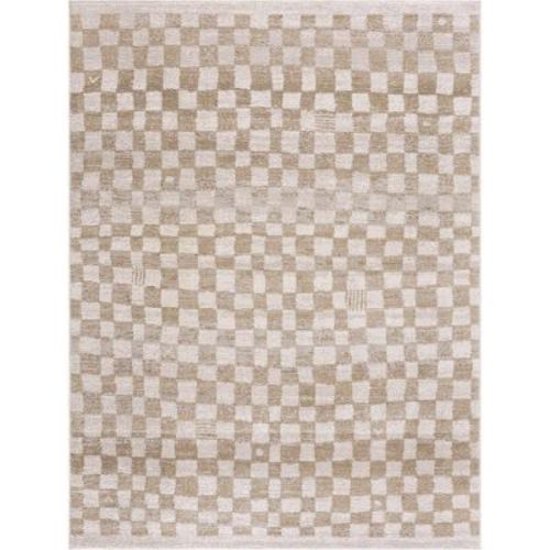 Hauteloom Logic Modern Checkered Area Rug - Contemporary Geometric Carpet for Living Room, Bedroom, Kids Room, Nursery - Cream, Gold - 5'3" x 7' (5x7)
