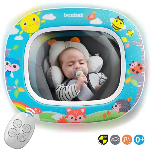 BenBat Baby Car Mirror - Safety Car Seat Mirror for Rear Facing Infant - Shatterproof Clear Wide Vision Day and Night - Entertain See and Soothe with Remote control - Crash Tested and Certified, Blue