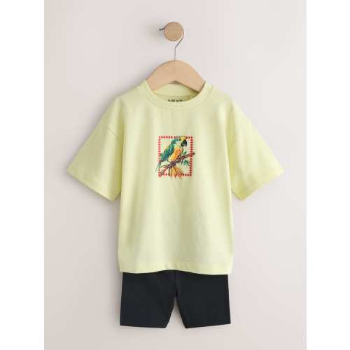 Light Yellow Tropical Summer Short Sleeve T-Shirt and Cycling Shorts Set (3mths-7yrs)