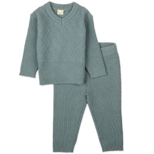 MiniMoi 2 Piece Baby and Toddler Boys "Romeo" Mixed Knit Pullover Sweater Set Blue 6-M