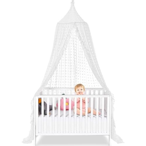 Bed Canopy for Girls - Princess Bed Canopy - Crib Canopy for Boys and Girls Bedroom Decor, Suitable for Use in Cribs Canopy Bed Curtains (White)