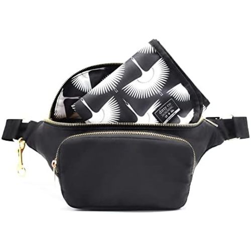 Small Diaper Bag - Portable Changing Pad - Mini Crossbody Bag For Women - Fanny Pack - Waist Bag for Travel with Baby Wipe Holder - Baby Travel Essentials (True Black)