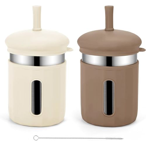 Stainless Steel Kids Cups (Brown+Beige)