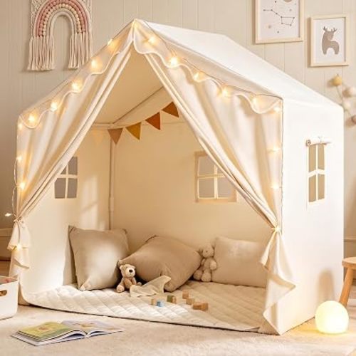 Tiny Land Kids Tent with Mat & Star Lights, Indoor Playhouse, Reading Nook