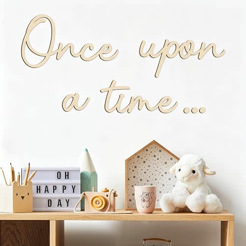 JarThenaAMCS Once Upon a Time Wooden Sign Reading Corner Sign Rustic Nursery Wall Decor for Kids Bedroom Bookshelf Home Decor Birthday DIY Crafts Baby Gift, Natural Wood Color