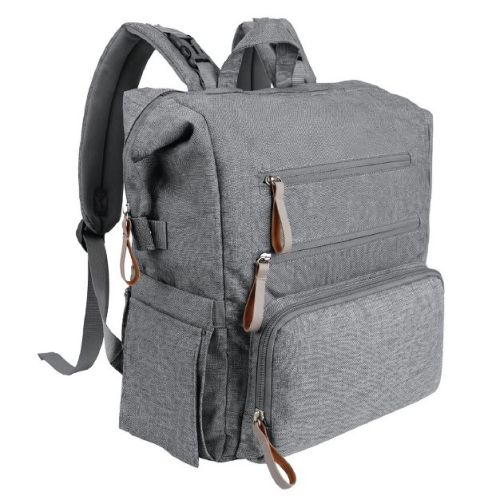 Ruvalino Diaper Bag Backpack, Boxy 14 in Waterproof Baby Travel Bag with Insulated Bottle Pockets and Changing Pad - Heather Gray