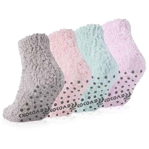 Revosoxs Fuzzy Grip Socks for Women Men,Thick Warm Slipper Cozy Fluffy Non Slip Ankle Hospital socks With Grips