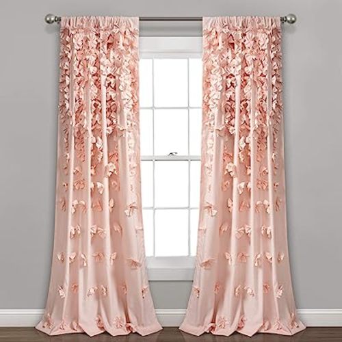 Lush Decor Riley Light Filtering Window Curtain Panel, Single 54" W x 84" L, Blush - Cute Pink Curtains for Bedroom - Bow Decor - Coquette Curtains for Windows