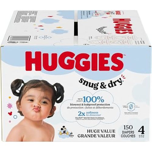 Huggies Size 4 Diapers, Snug & Dry Baby Diapers, Size 4 (22-37 lbs), 150 Count, Packaging May Vary