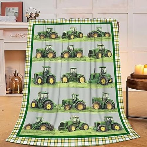 Manta de camión suave y acogedora manta de felpa de camión verde, equipo cálido, franela de tractor, ropa de cama de forro polar, manta de decoración, regalos para enamorados, adolescentes, niños,