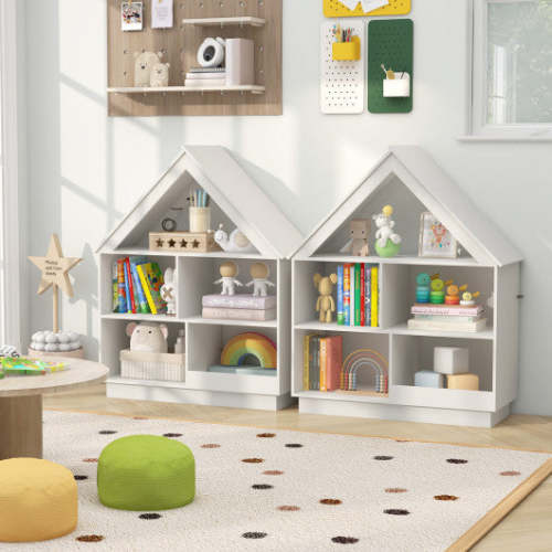 COSTWAY 3-Tier House-Shaped Toy Storage Organizer With Open Shelves-White