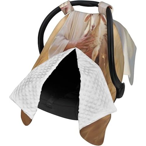 Jesus Carrying A Small White Lamb Car Seat Covers for Babies, Infant Car Seat Canopy, Mom Nursing Breastfeeding Covers, Warm Carseat Canopy for Newborn