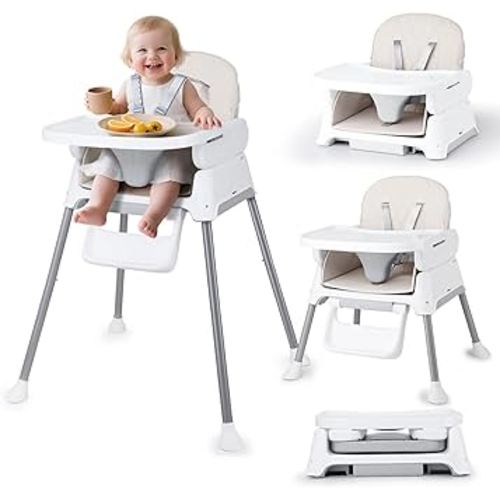 3 in 1 Baby High Chair, Bellababy Adjustable Convertible Chairs for Babies and Toddlers, Compact/Light Weight/Portable/Easy to Clean, Beige