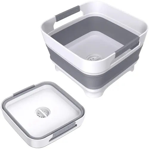 Collapsible Dish Basin with Drain Plug, 9L(2.4Gal) Capacity, Space Saving Portable Sink for Baby bottle, Kitchen, Camping& RV, Gray