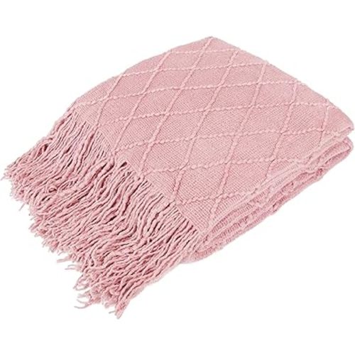 PAVILIA Light Pink Knit Throw Blanket, Soft Knitted Farmhouse, 50x60