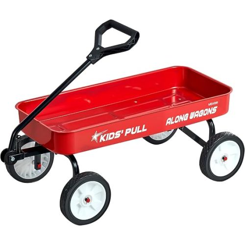 VEVOR 39 inch Pull Along Kids Wagon, Red Rolling Utility Cart Wagons for Kids, Cargo Wagon for Garden, Beach, Camping for Child Present