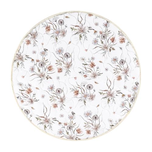 Round Baby Play Mat for Floor, Soft Nursery Rug Girl, Anti Slip Kids Activity Tent Tummy Time Crawling Playmat Padded, White Floral (40" X 40")