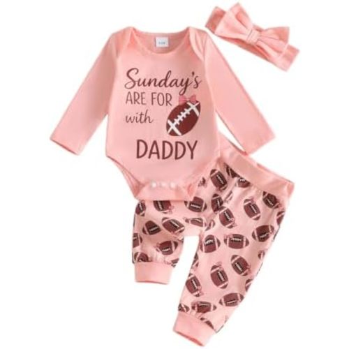 Newborn Baby Girl Football Outfit Rugby Print Long Sleeve Romper Bodysuit Flared Pants Set Cute Fall Winter Clothes
