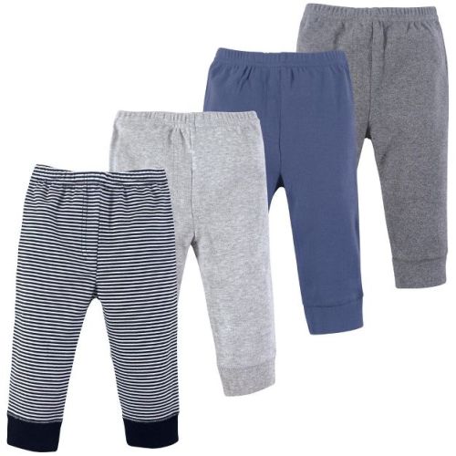 Luvable Friends Basics Infant Baby Comfy Cotton Pants 4-Pack, Midnight Stripes, 0-3 Months