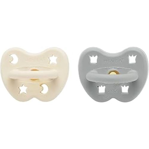 HEVEA Natural Rubber Pacifier Orthodontic 3-36 Months – Hygienic One Piece Design for Newborns to Toddlers, BPA-Free, Soft & Durable - Two-Pack (Milky White & Gorgeous Grey)