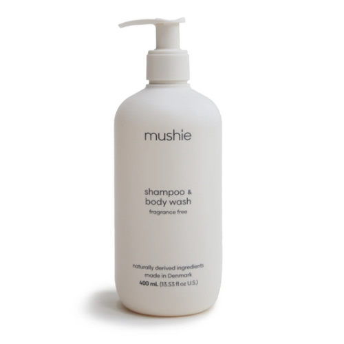 mushie Baby Shampoo & Body Wash | Gentle Formula for Delicate Skin | Certified Organic | Made in Denmark, 13.53 fl oz (Fragrance Free)