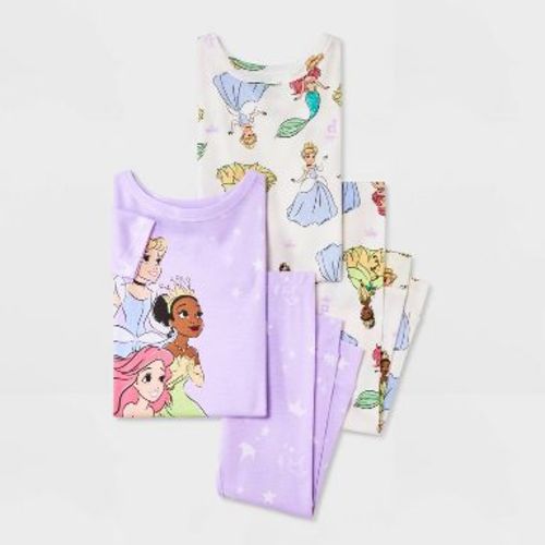 Toddler Girls' 4pc Snug Fit Disney Princess Cotton Pajama Set - Purple/Ivory 5T