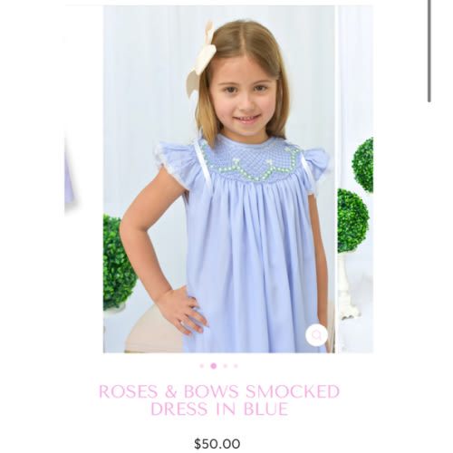 Roses & Bows Smocked Dress in Blue