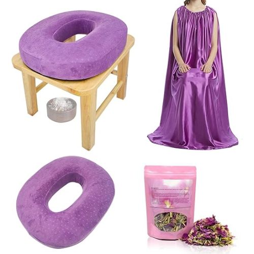 Yoni Seat, Yoni Steaming Kit Yoni Steamer Chair, Yoni Steamer Seat for Toilet, Wood V Steaming Seat Kit with Gown & Cushion for Women Cleansing