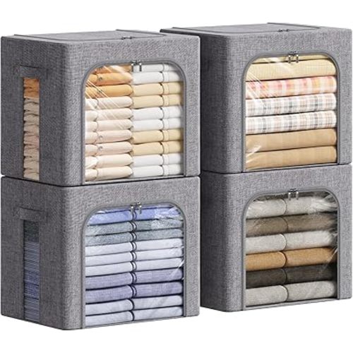 Lifewit 4 Pack Clothes Storage Bins with Metal Frame, Stackable Storage Box