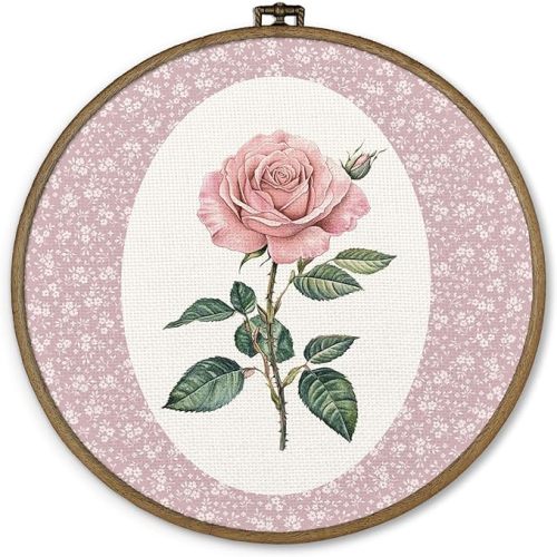 dvhdajed Coquette Pink Rose Round Wall Art Decor, Preppy Floral Framed Canvas Art, Pink Rose Nursery Round Wall Hanging Decor for Girl Room Bedroom Living Room Bathroom, 10x10 Inch