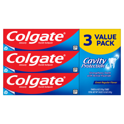 Colgate Cavity Protection Toothpaste with Fluoride, Great Regular Flavor, 6 oz, 3 pack