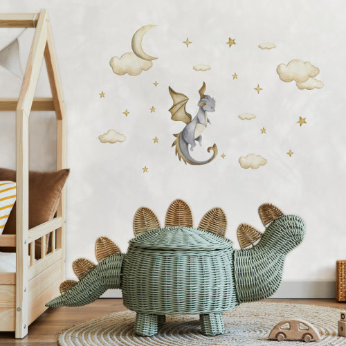Zoomie Kids Watercolor Dragon And Star Wall Stickers | Wayfair