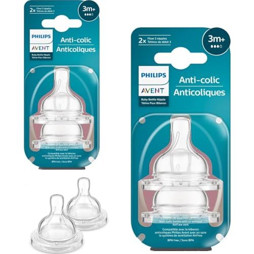 Philips AVENT Anti-Colic Baby Bottle Flow 3 Nipple, SCY763/04, 4 Count (Pack of 1)