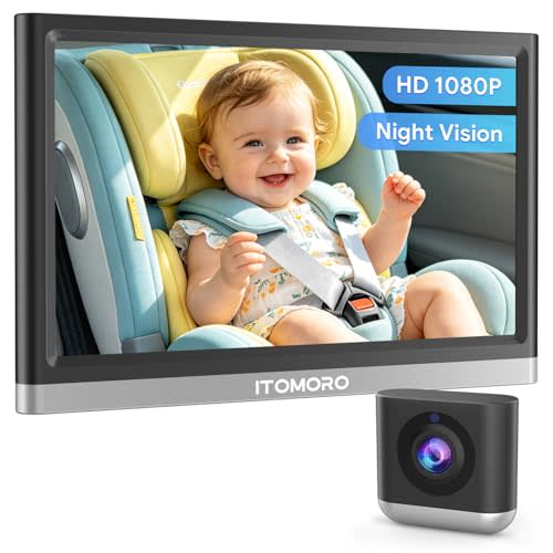 Itomoro 2026 New Baby Car Camera Monitor [1080P HD & 940NM Night Vision] | 360° Rotation & 150° Wide View CarSeat Camera for Baby Rear Facing, Easy Install, Silver & Black