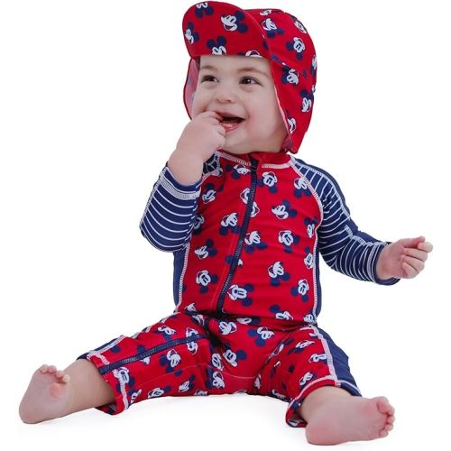 Disney Junior Baby UPF 50+ Sunsuit and Swim Hat Swimwear Set Newborn to Infant Sizes (3-6 Months - 24 Months)