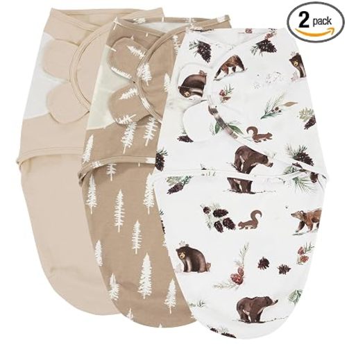 david's kids 100% Cotton 3 Pack Baby Swaddle Wrap for 0-3 Months, Soft Breathable Swaddle Blanket for Newborn Infant, Adjustable Baby Wrap Sleep Sacks for Boys Girls, Newborn Essentials, Woodland