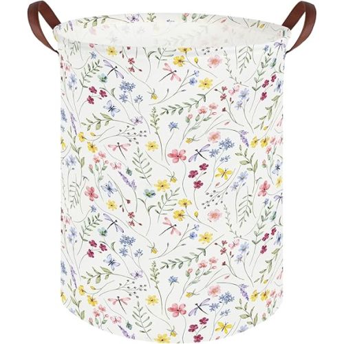 FXOCSHE Flower Laundry Hamper,Nursery Hampers,Waterproof folding Boho Flower Plants Kid Laundry Hamper with Handle,Clothes Organizer Basket,Gift Baskets,Room Decor(Butterfly flowers)