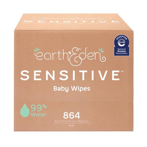Earth & Eden Sensitive Baby Wipes, Gentle on Skin, 6.7 x 7.7 in, 864 ct | Eco-Conscious, Hypoallergenic, No Harsh Chemicals, Dermatologically Approved