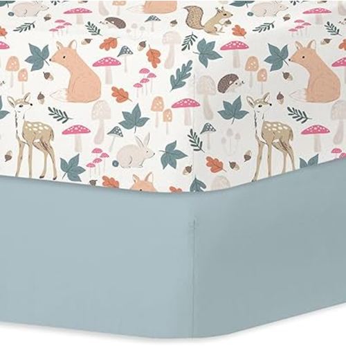 Little Grape Land Crib Sheets 2 Pack, Microfiber Fitted Crib Sheet for Standard Crib Mattress 52"x28"x8", Soft and Neutral Baby Crib Sheets for Boys and Girls, Breathable & Easy Care, Woodland Fawn