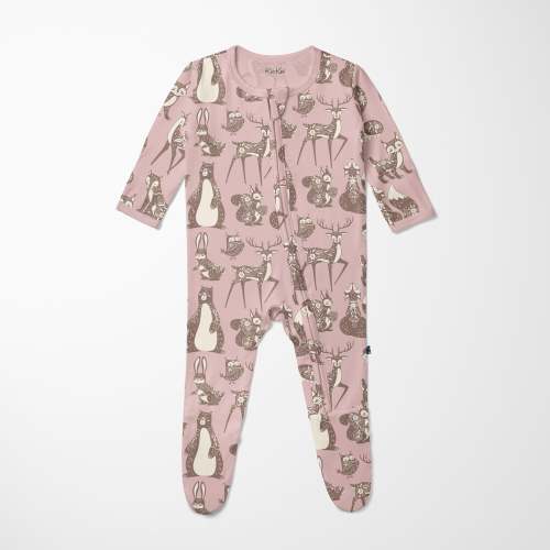 Print Footie with 2 Way Zipper in Baby Rose Scandinavian Animals
