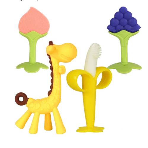 Baby Teething Toys 3-6 Months, Baby Chew Teether Freezer BPA Free, Babies Teething Relief for Infants, Banana Toothbrush, Fruit Shape Giraffe Newborn Teether Gift for Baby Boy and Girl