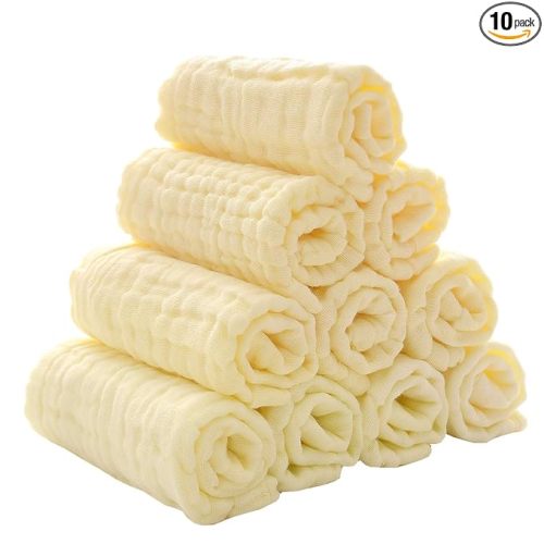 MUKIN Baby Washcloths - Natural Cotton Baby Wipes - Soft Newborn Baby Face Towel for Sensitive Skin- Baby Registry as Shower, 10 Pack 12x12 inches