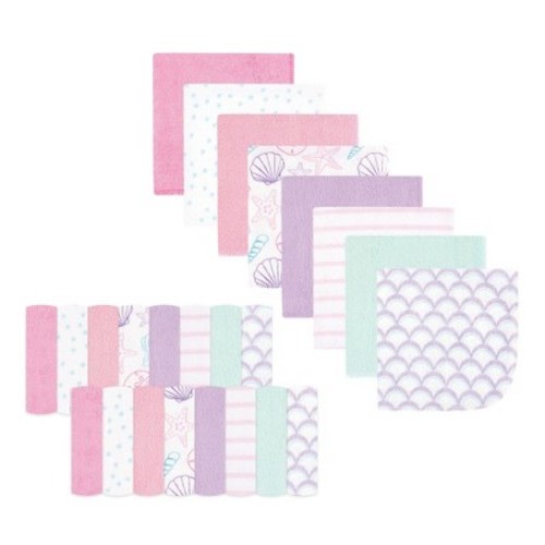 Hudson Baby Infant Girl Rayon from Bamboo Washcloth Bundle, Sea Shells, One Size