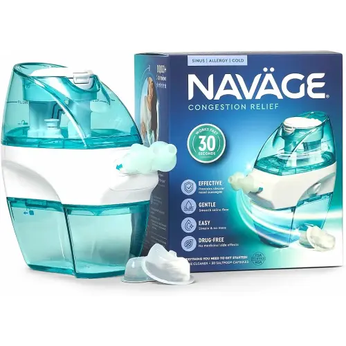 Navage Starter Bundle - Nasal Irrigation System - Saline Nasal Rinse Kit with 1 Navage Nose Cleaner and 30 Salt Pods