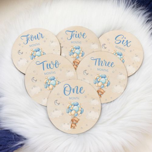 Bear Balloon Milestone Cards, Moon Milestone Markers, Wood Milestone Card, Baby Milestones, Photo Prop, Bear Lullaby Nursery Theme T57